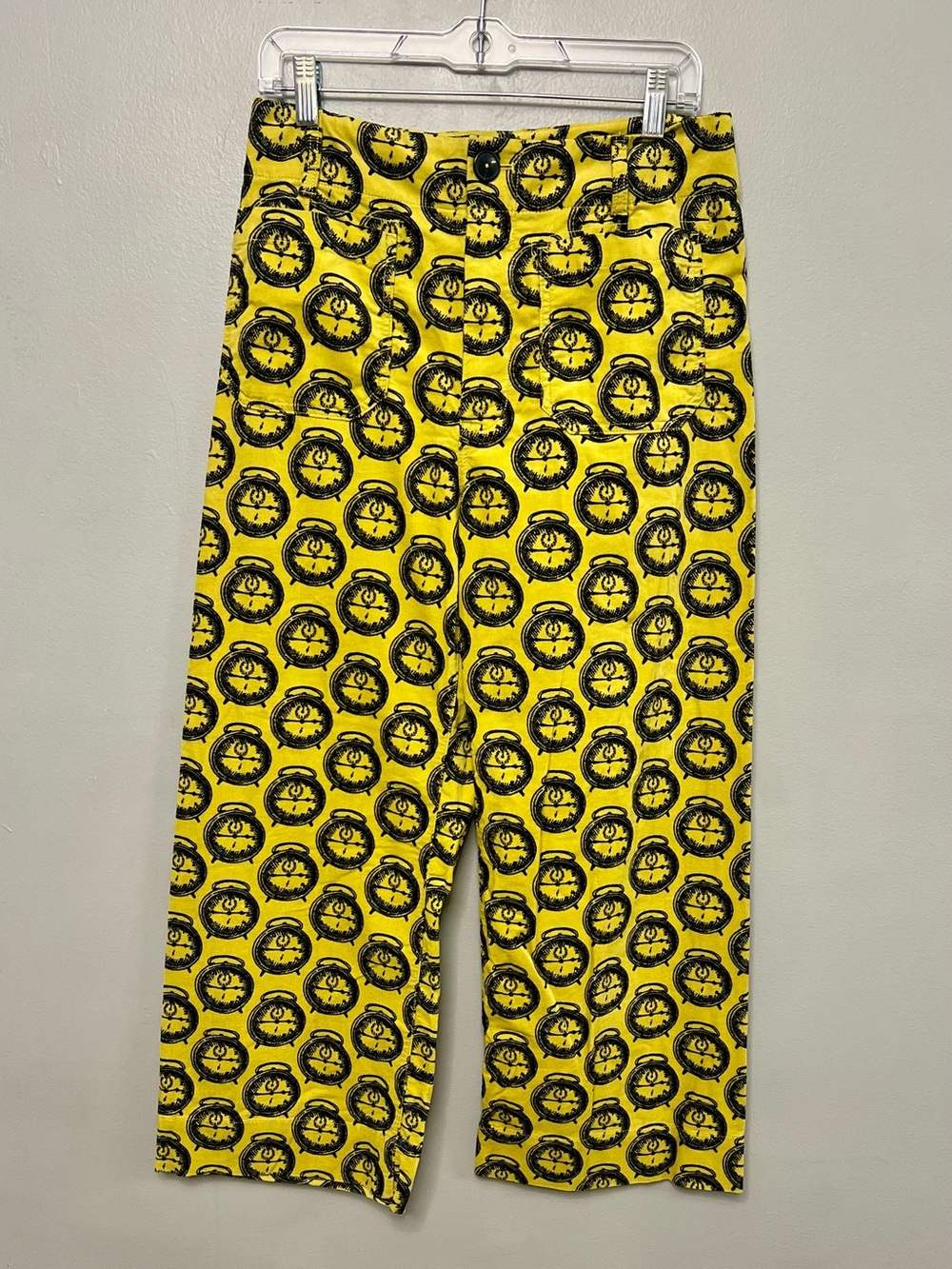 Anthropologie Maeve The Colette Pants Yellow Black Alarm Clock Sz 30 Novelty